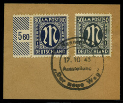 80 Pf. sowie 50 Pf. AM-Post 1945, je in Farbe "a", gezähnt "A = L ...